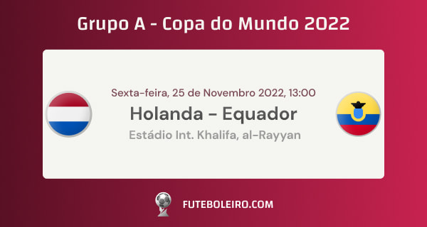 Previsão Grupo A da Copa do Mundo para jogo entre Holanda e Equador - 25.11.